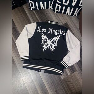 Seven Souls Black Bomber Jacket with White Striped Trim